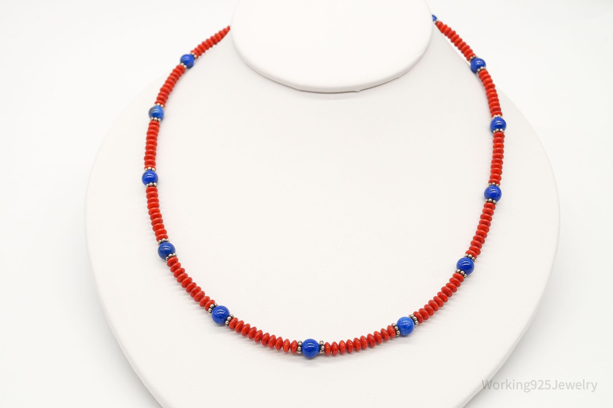 Vintage Handmade Native American Coral Lapis Lazuli Silver Beaded Necklace | Jewelry > Necklaces > Pendants | Wiccan Center