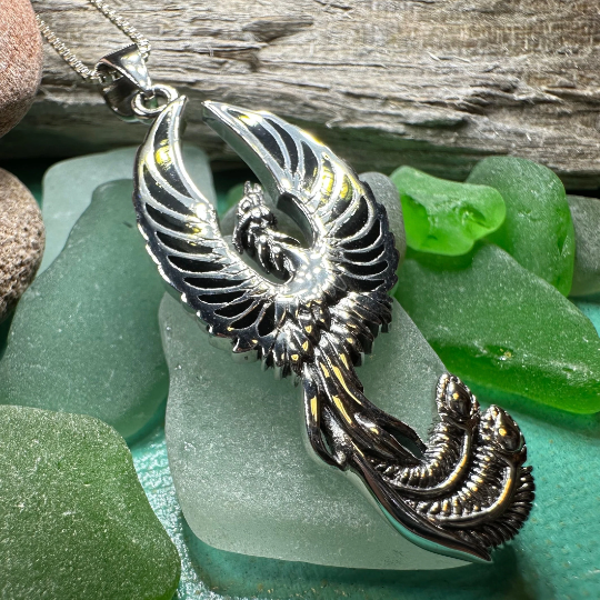 Uprising Phoenix Necklace in Sterling Silver | Pendant | Wiccan Center