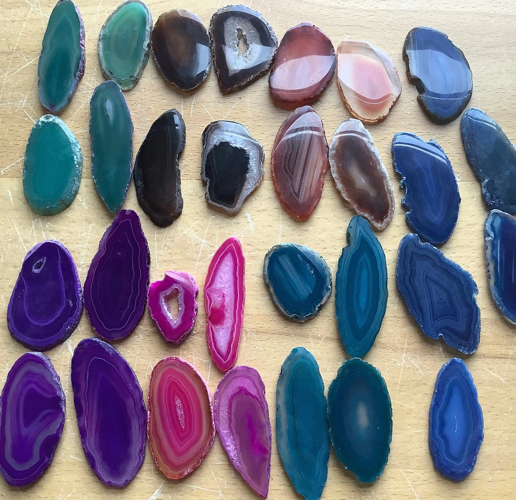 Agate Slice ( 3 Pcs ) (2-3 Inches Long) Size #0 Grade A Oblong Natural Crystal Slab Polished Sliced Agates Escort Place Card Coaster Amazing Crystals