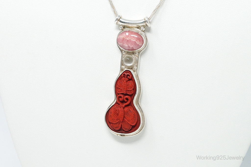 Designer SAJEN Cinnabar Rhodocrosite White Moonstone Sterling Silver Necklace | Jewelry > Necklaces > Pendants | Wiccan Center