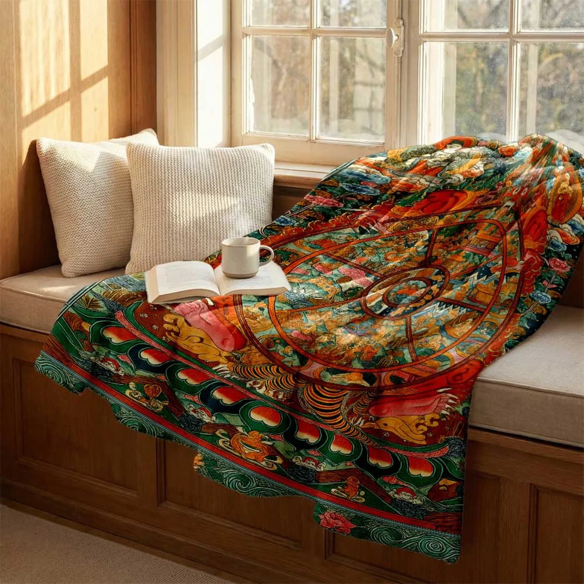 Tibetan Thangka Wheel of Life (Bhavachakra) Flannel Blanket – Sacred Buddhist Art Throw | Blankets | Wiccan Center