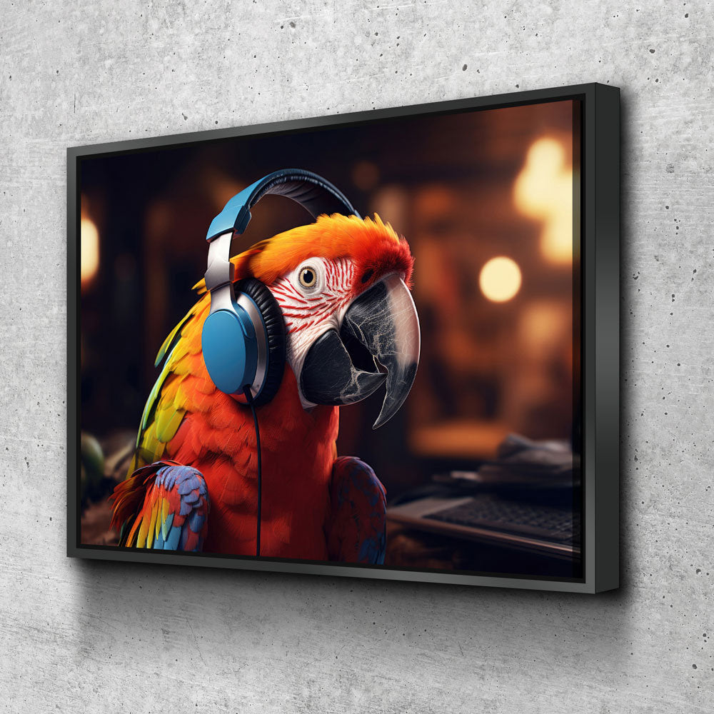 Party Parrot Canvas Wall Art, Parrot With Headphones, Parrot DJ, Parrot Decor, Funny Parrot Art | Wall Art | Wiccan Center