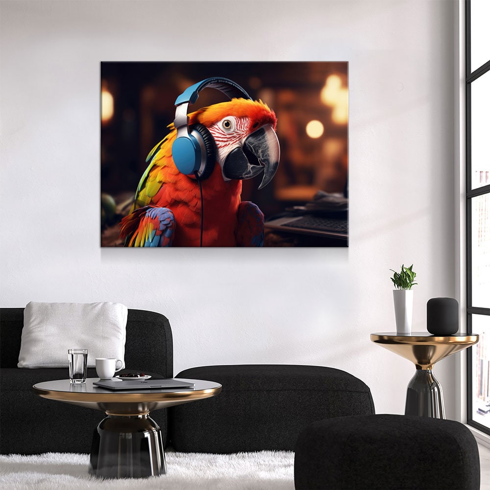 Party Parrot Canvas Wall Art, Parrot With Headphones, Parrot DJ, Parrot Decor, Funny Parrot Art | Wall Art | Wiccan Center