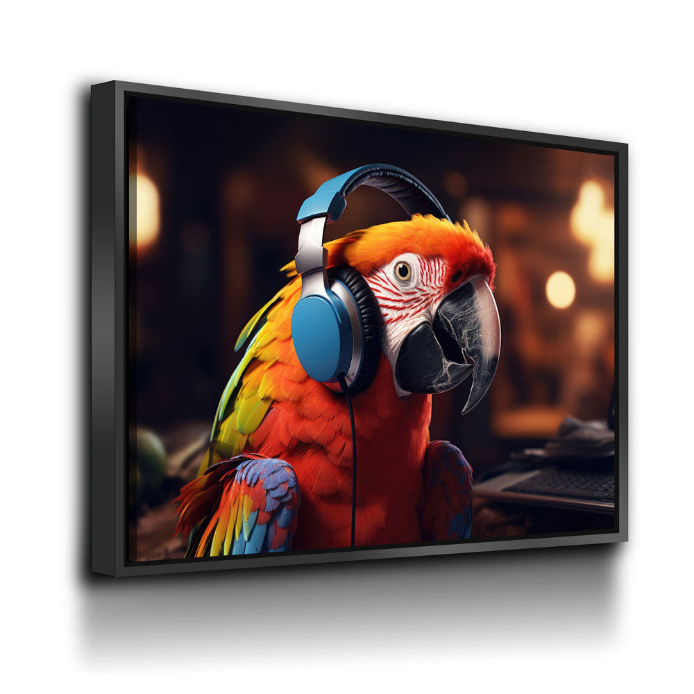Party Parrot Canvas Wall Art, Parrot With Headphones, Parrot DJ, Parrot Decor, Funny Parrot Art | Wall Art | Wiccan Center