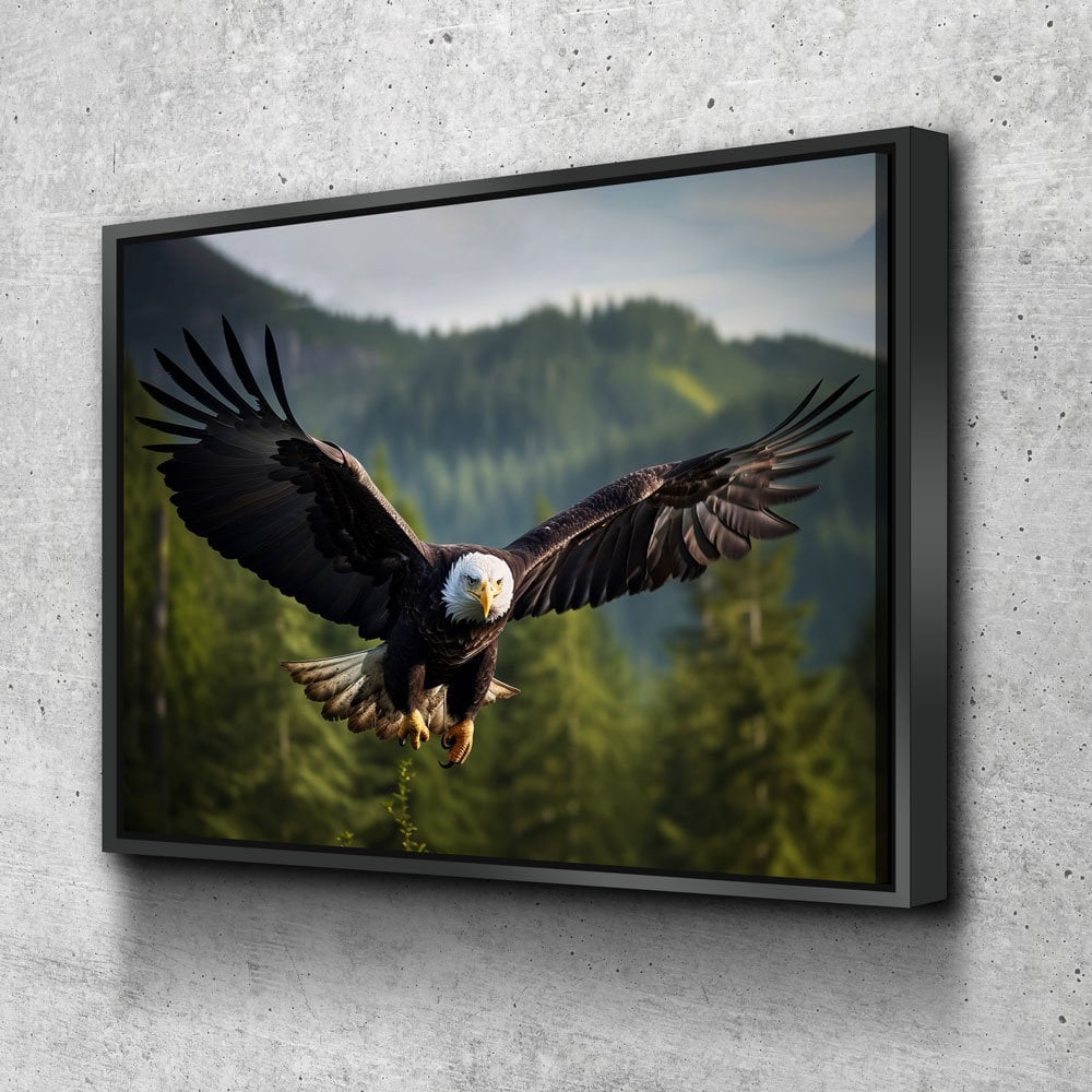 Flying Bald Eagle Canvas Wall Art, Bald Eagle Soaring Through Forest, Bald Eagle Decor, North American Eagle | Wall Art | Wiccan Center