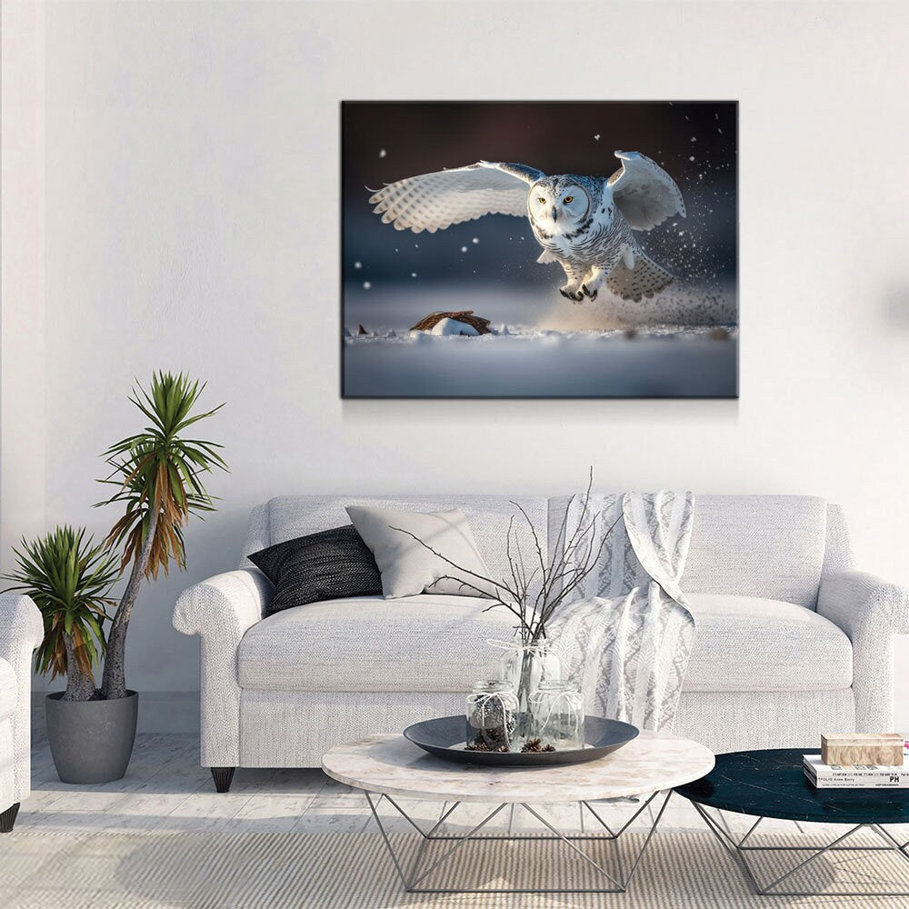 Snowy Owl Flying Canvas Wall Art, Snowy Owl Soaring, Snowy Owl Decor, Polar Owl Print, White Owl, Arctic Owl | Wall Art | Wiccan Center