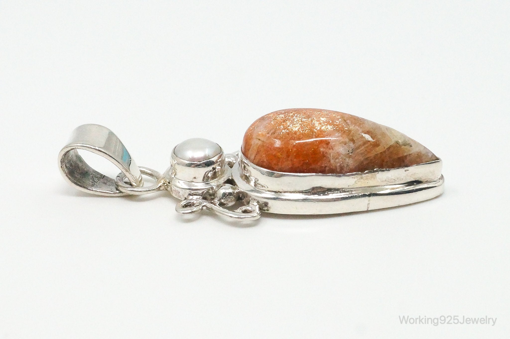 Large Vintage Sunstone Pearl Sterling Silver Pendant | Jewelry > Necklaces > Pendants | Wiccan Center