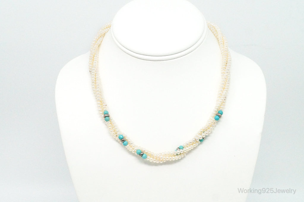 Vintage Native American Turquoise & Pearl Sterling Silver Bead Necklace | Jewelry > Necklaces > Pendants | Wiccan Center