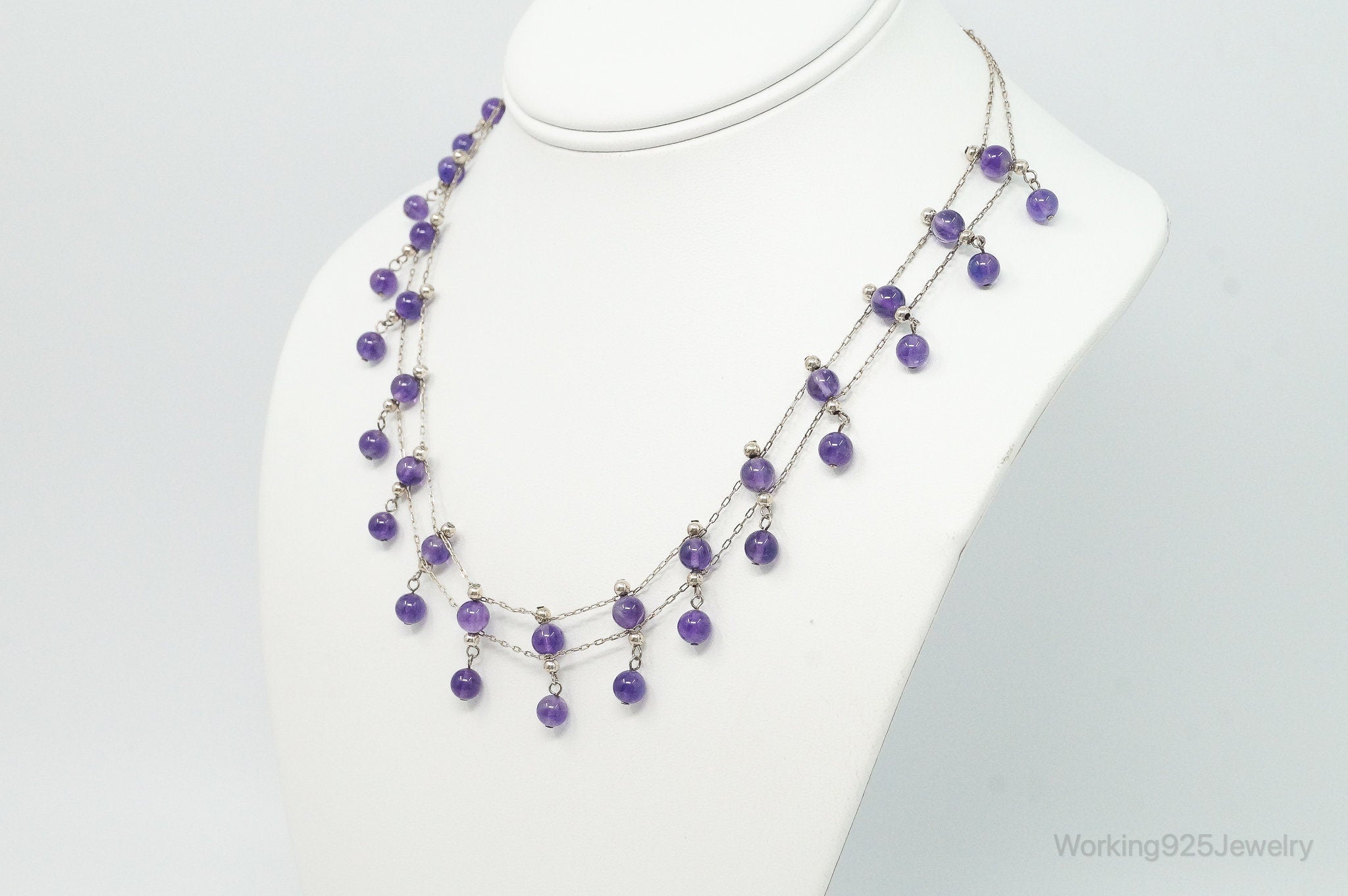 Vintage Double Strand Amethyst Sterling Silver Necklace | Jewelry > Necklaces > Pendants | Wiccan Center