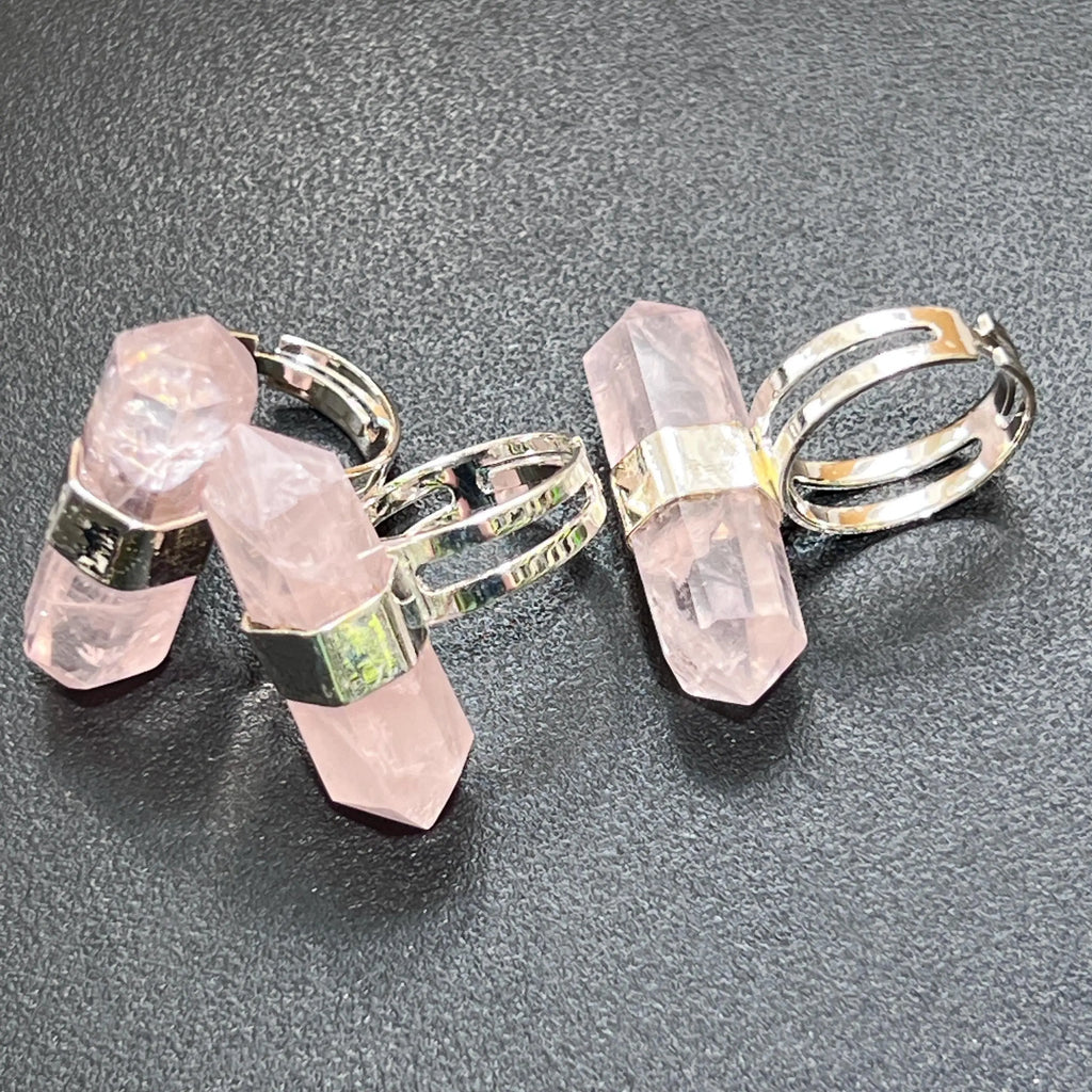 Pink Rose Quartz Crystal Point Adjustable Ring (Silver Plated) Costume Jewelry Supply | Jewelry > Bracelets > Cuff Bracelets | Wiccan Center