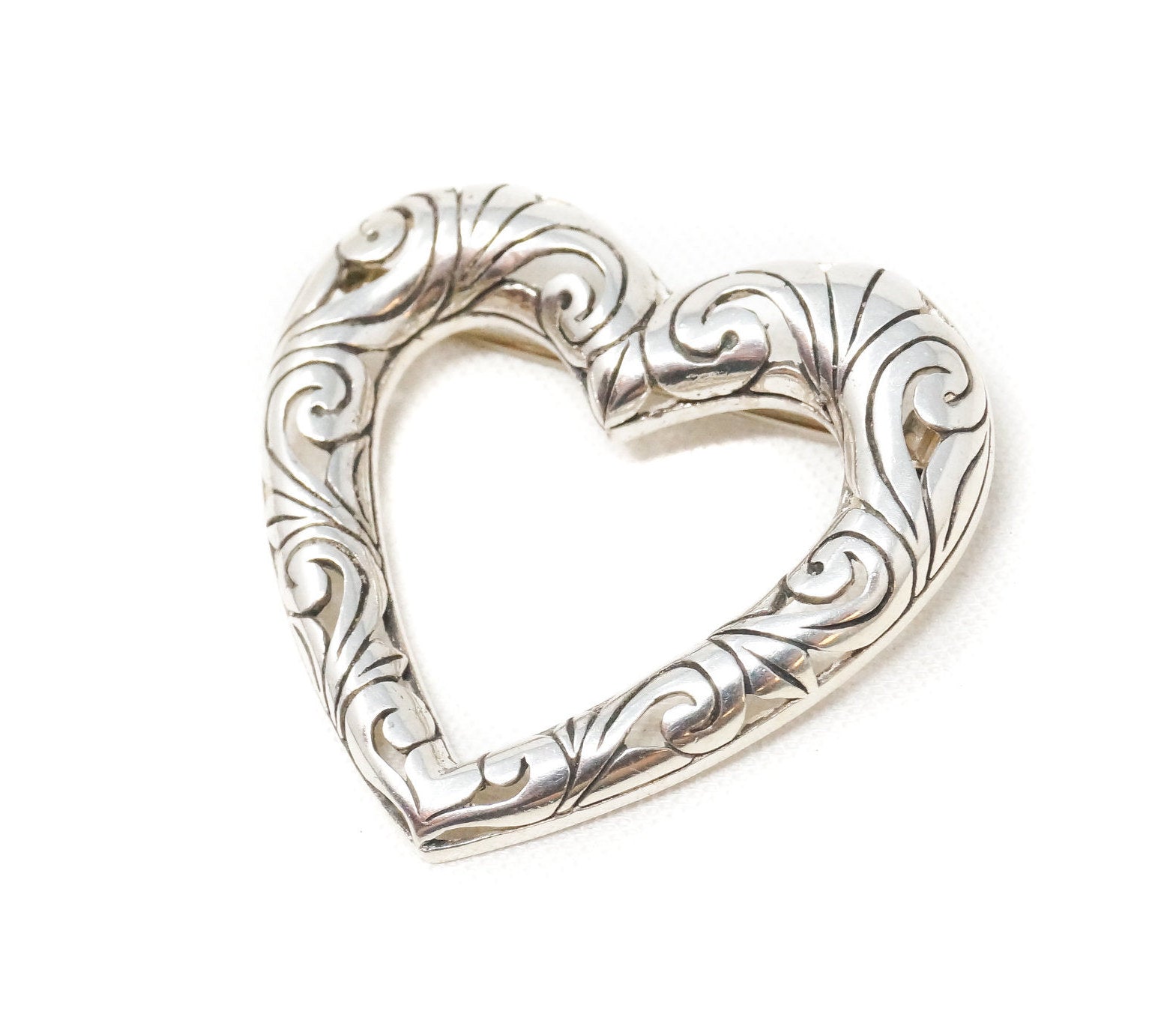Vintage Open Heart Art Deco Swirl Sterling Silver Brooch Pin | Jewelry > Necklaces > Pendants | Wiccan Center
