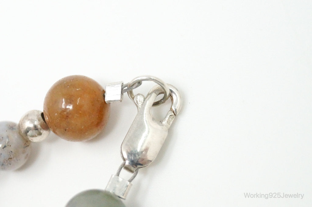 Vintage Multi Gem Agate Jasper Beads Sterling Silver Necklace | Jewelry > Necklaces > Pendants | Wiccan Center
