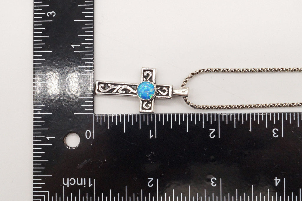 Vintage Blue Opal Sterling Silver Cross Necklace | Jewelry > Necklaces > Pendants | Wiccan Center