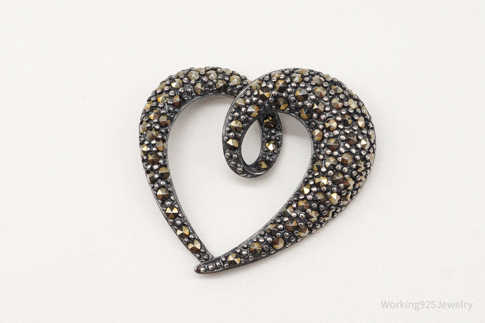 Vintage Large Marcasite Heart Sterling Silver Pendant | Jewelry > Necklaces > Pendants | Wiccan Center