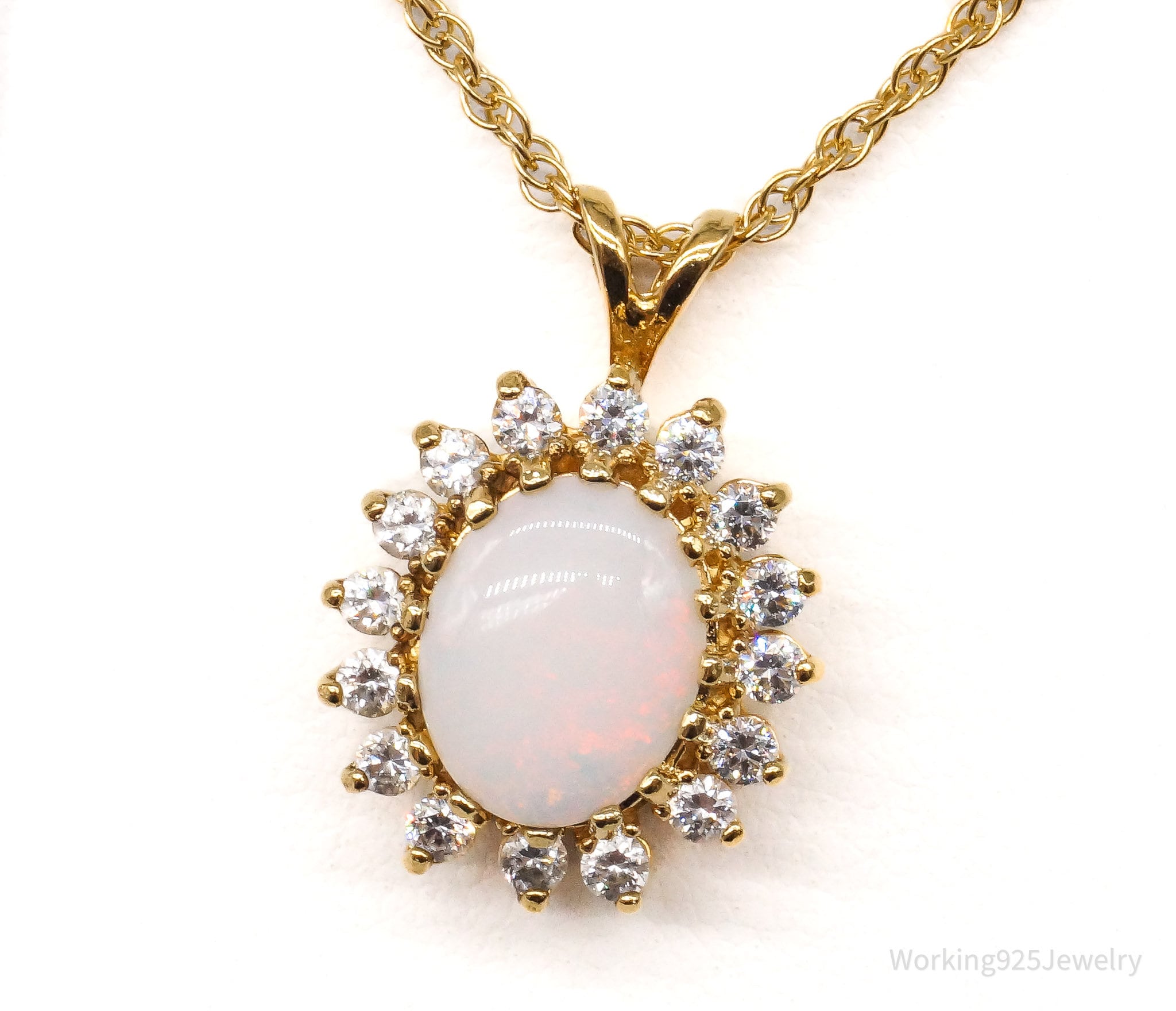 Vintage Opal Cubic Zirconia 14K Yellow Gold Filled Necklace | Jewelry > Necklaces | Wiccan Center