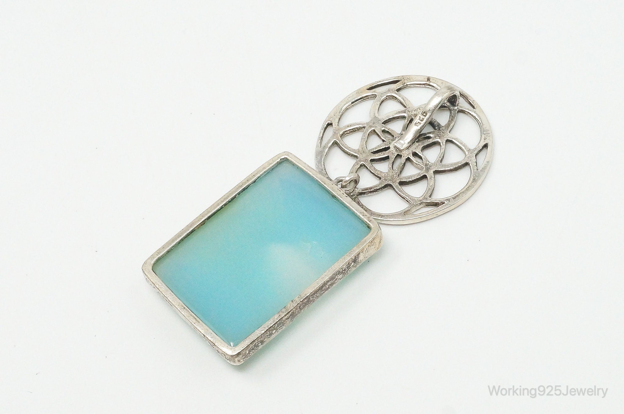 Vintage Large Blue Chalcedony Sterling Silver Necklace Pendant | Jewelry > Necklaces > Pendants | Wiccan Center