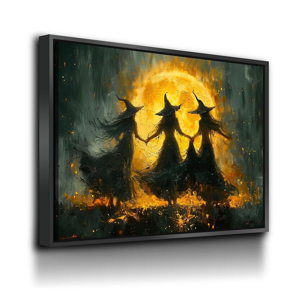 Witches Dancing Around The Fire Canvas Wall Art, Gothic Decor, Halloween Decor, Halloween Hanging, Witch Decor, Pagan Art Print, Hallows Eve | Wall Art | Wiccan Center