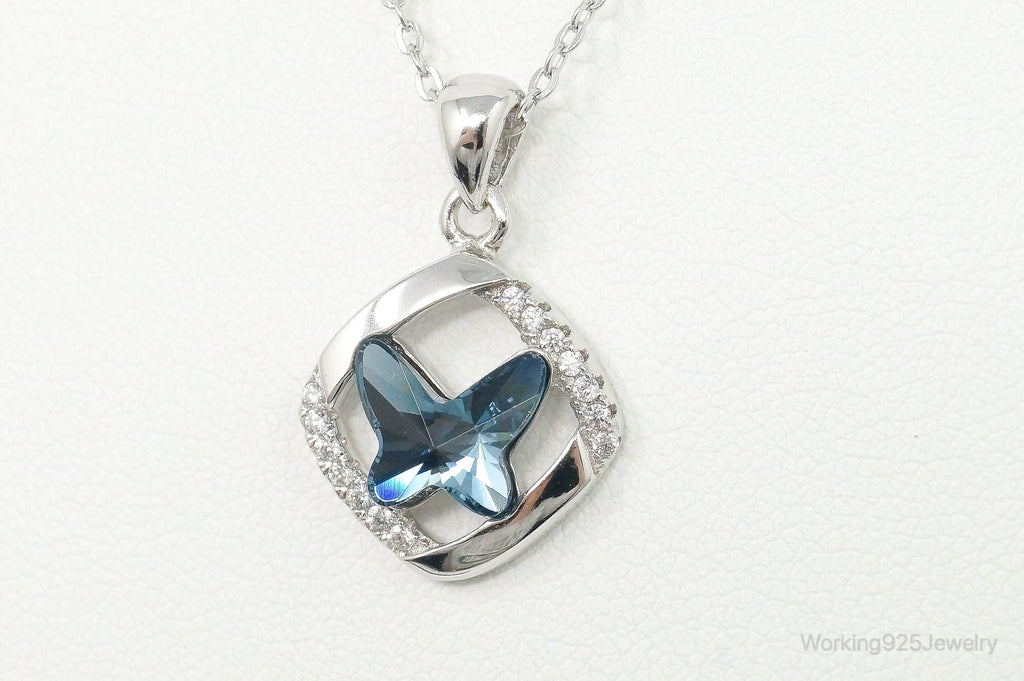 Blue Crystal Cubic Zirconia Butterfly Sterling Silver Necklace | Jewelry > Necklaces > Pendants | Wiccan Center