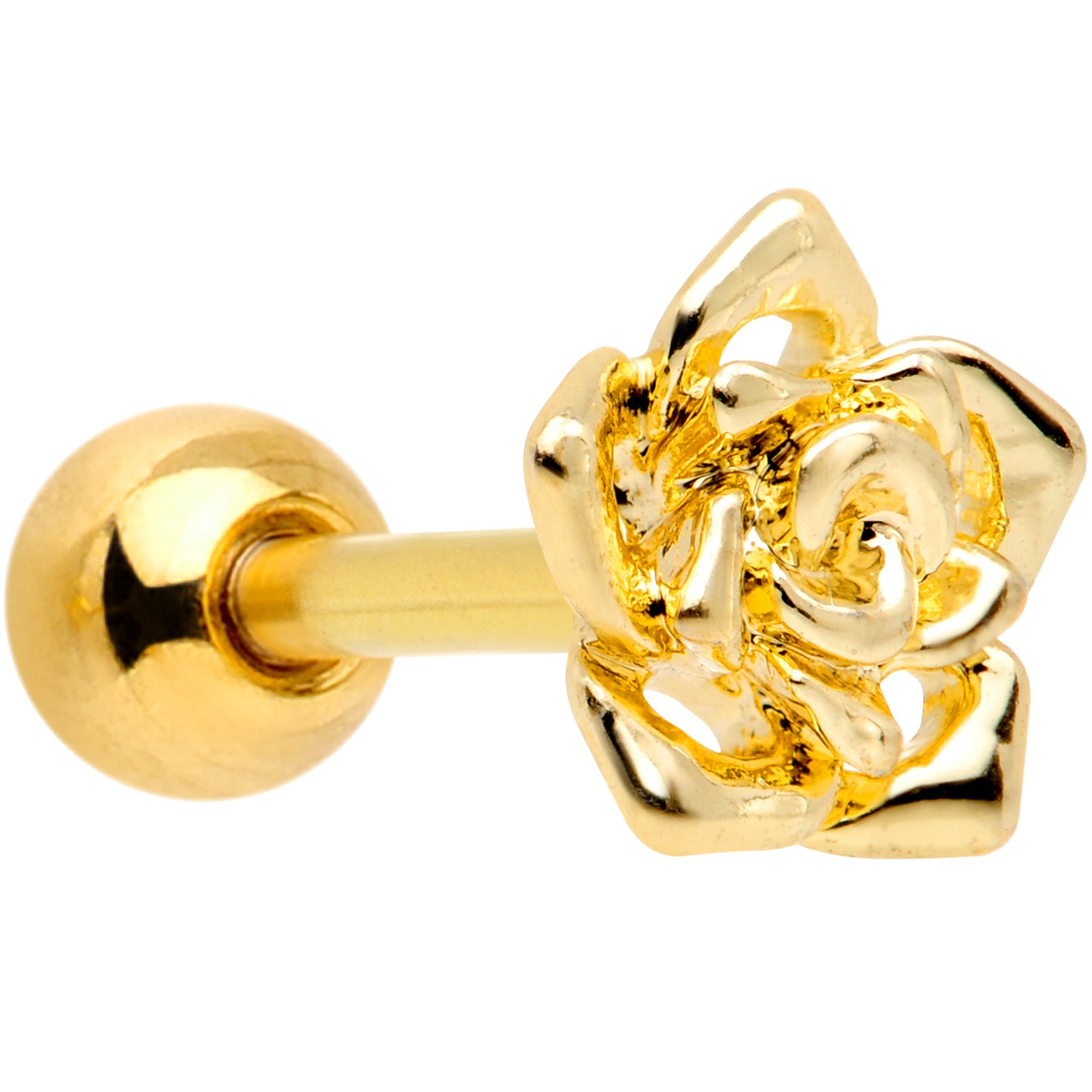 16G 1/4 Gold Tone Openwork Rose Flower Cartilage Tragus Earring | CARTILAGE Tragus | Wiccan Center