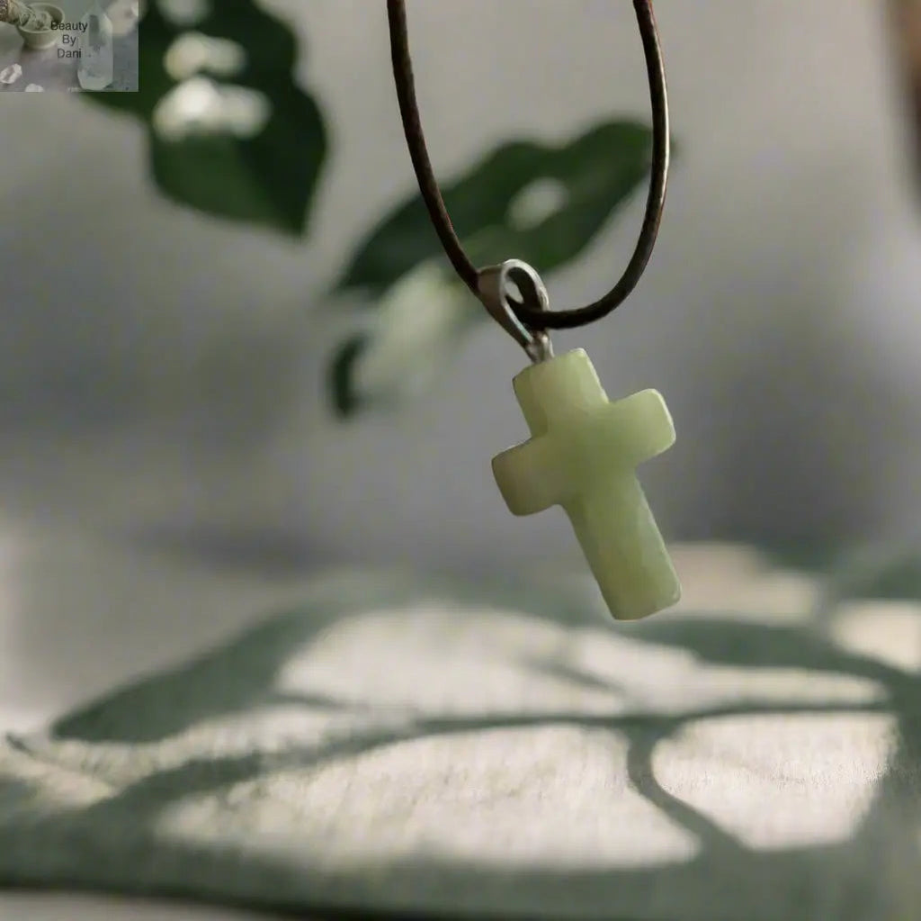 Aventurine Cross Necklace on Leather Cord