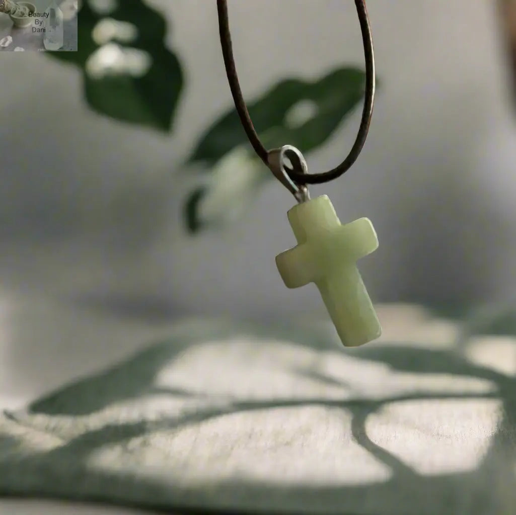 Aventurine Cross Necklace on Leather Cord