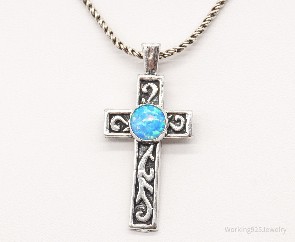 Vintage Blue Opal Sterling Silver Cross Necklace | Jewelry > Necklaces > Pendants | Wiccan Center