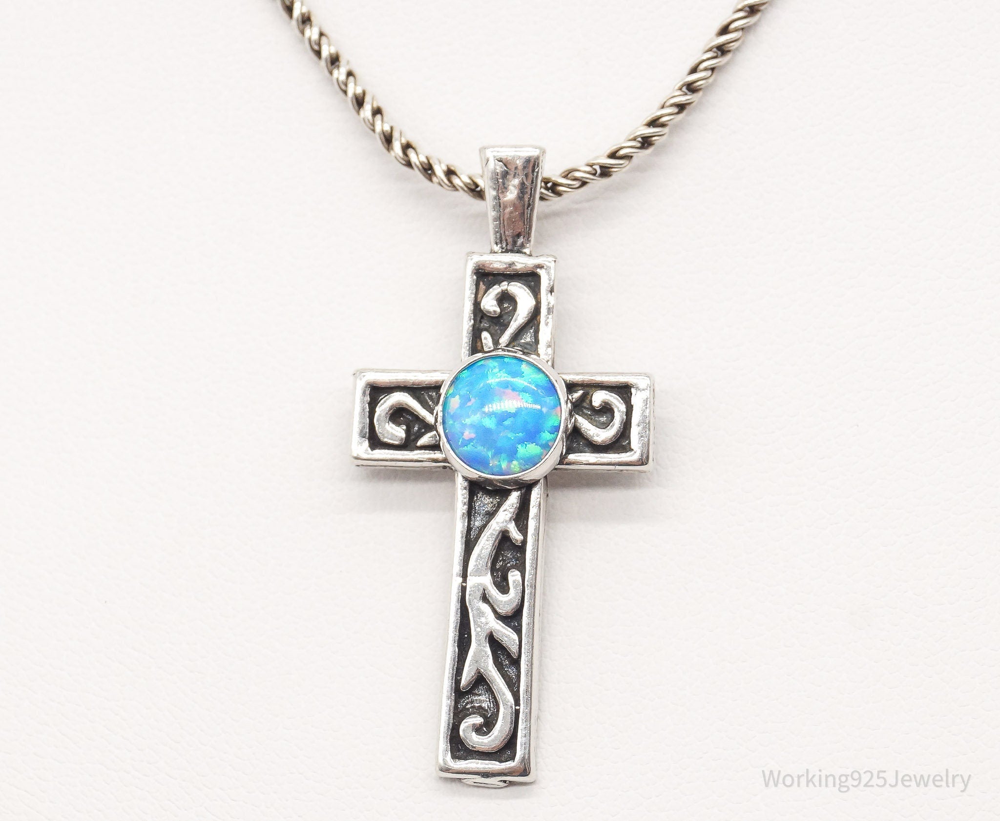 Vintage Blue Opal Sterling Silver Cross Necklace | Jewelry > Necklaces > Pendants | Wiccan Center