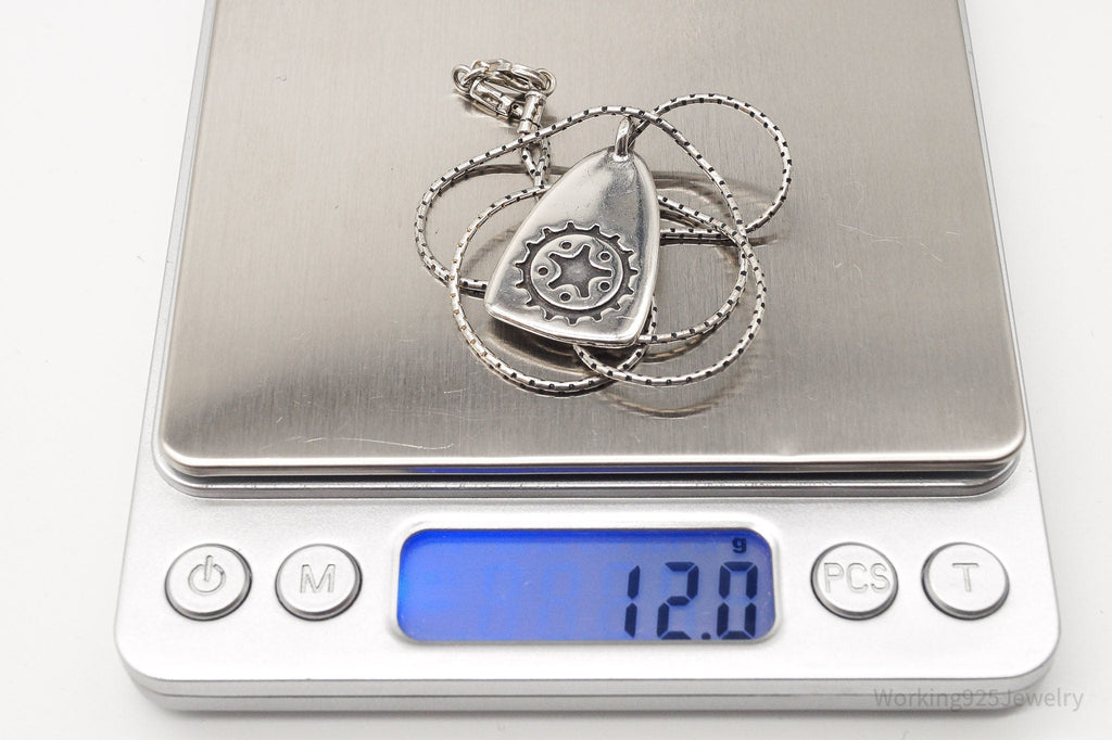 Vintage Gear Tab Tag "Crank It" Sterling Silver Necklace | Jewelry > Necklaces > Pendants | Wiccan Center