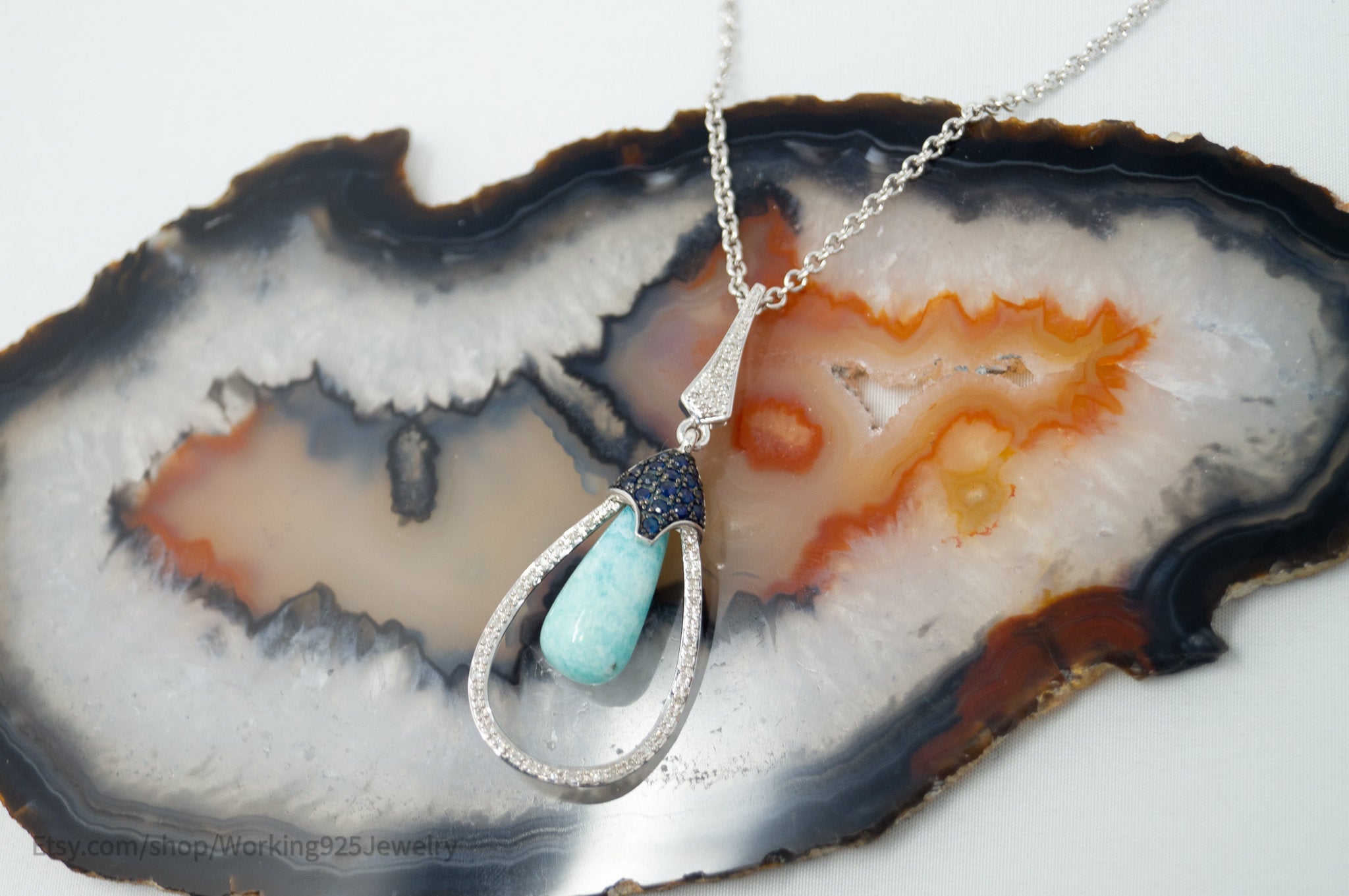Vtg Designer RPG Ocean Blue Larimar Sapphire Diamond Sterling Silver Necklace | Jewelry > Necklaces > Pendants | Wiccan Center