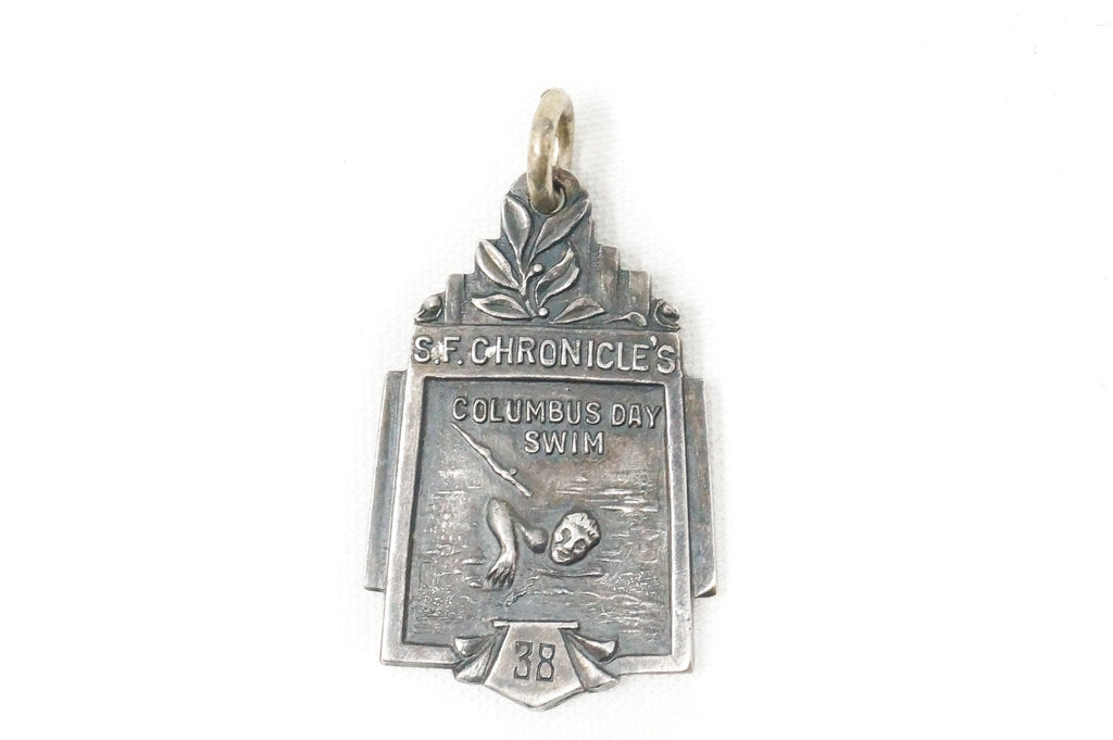 Vintage Antique 1938 Columbus Day Swim Sterling Silver Necklace Pendant | Jewelry > Necklaces > Pendants | Wiccan Center