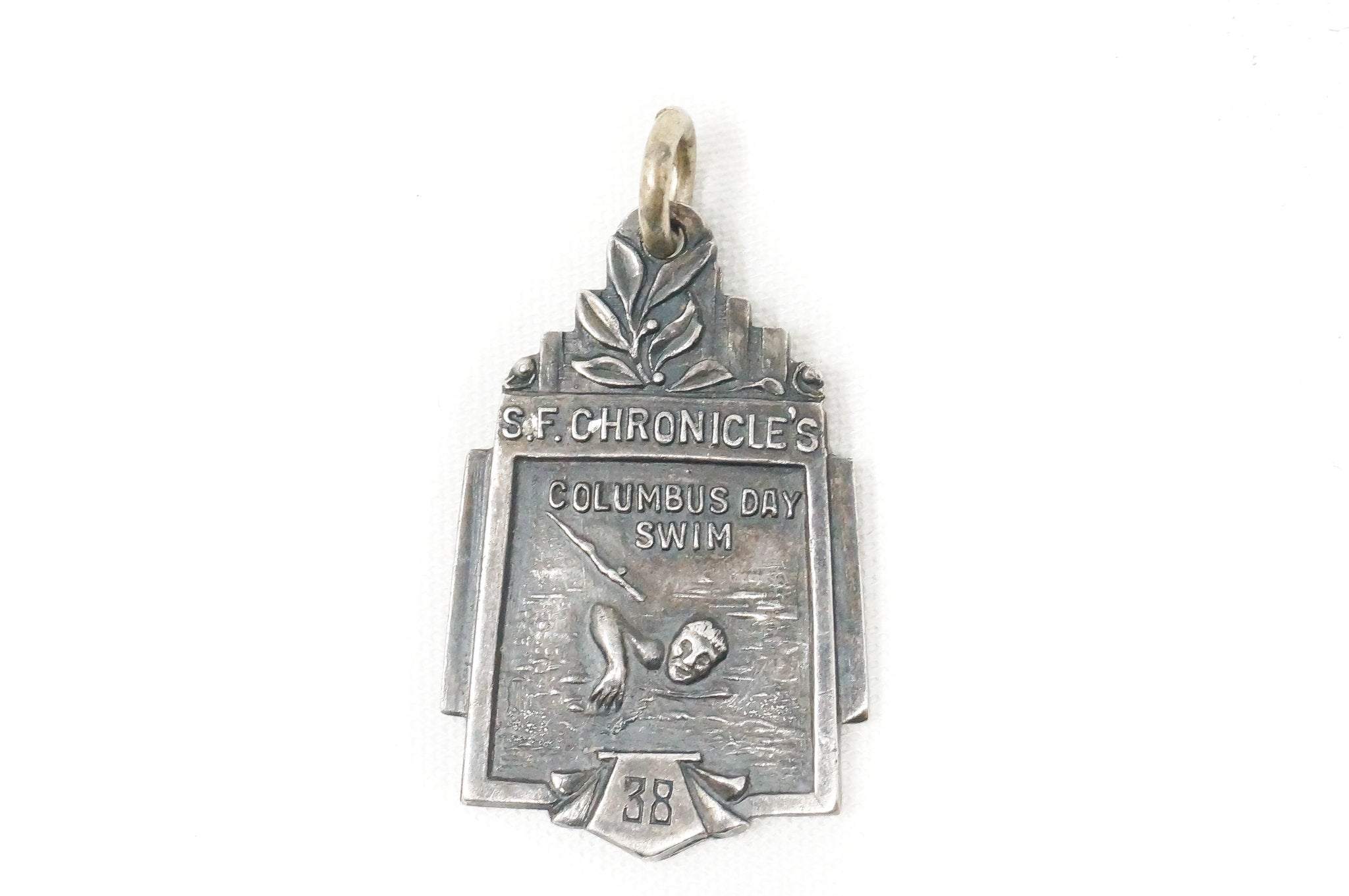 Vintage Antique 1938 Columbus Day Swim Sterling Silver Necklace Pendant | Jewelry > Necklaces > Pendants | Wiccan Center
