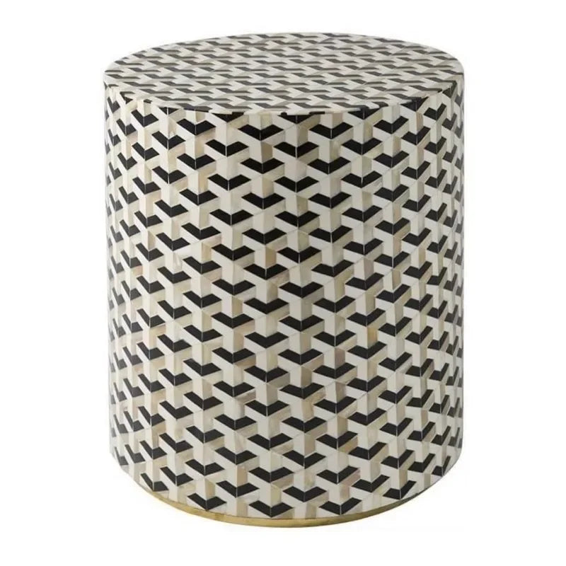 Handcrafted Bone Inlay Accent Table & Drum Stool | Coffee Table | Wiccan Center