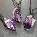 Large Dark Amethyst Crystal Raw Point Necklace (24 Inch Black Cord) Gemstone Jewelry Pendant | Jewelry > Necklaces > Crystal Necklaces | Wiccan Center