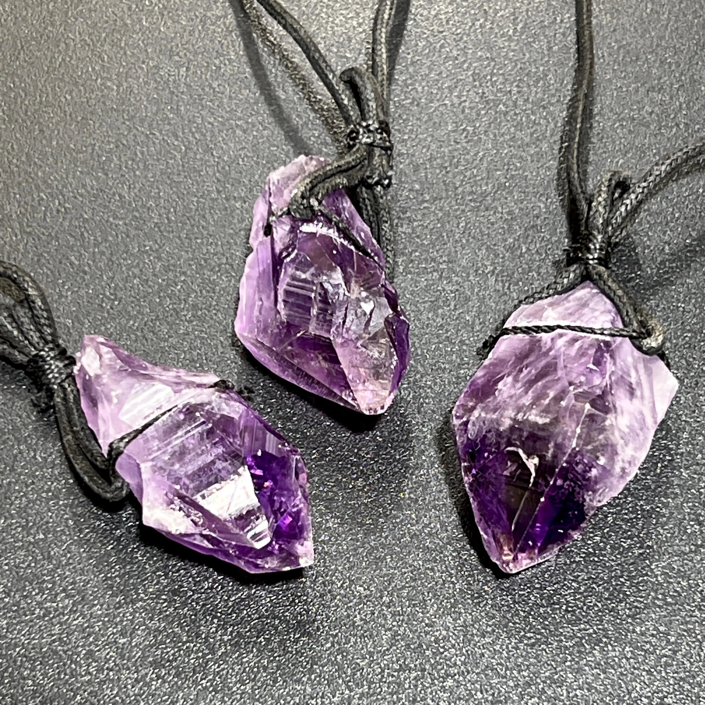 Large Dark Amethyst Crystal Raw Point Necklace (24 Inch Black Cord) Gemstone Jewelry Pendant | Jewelry > Necklaces > Crystal Necklaces | Wiccan Center