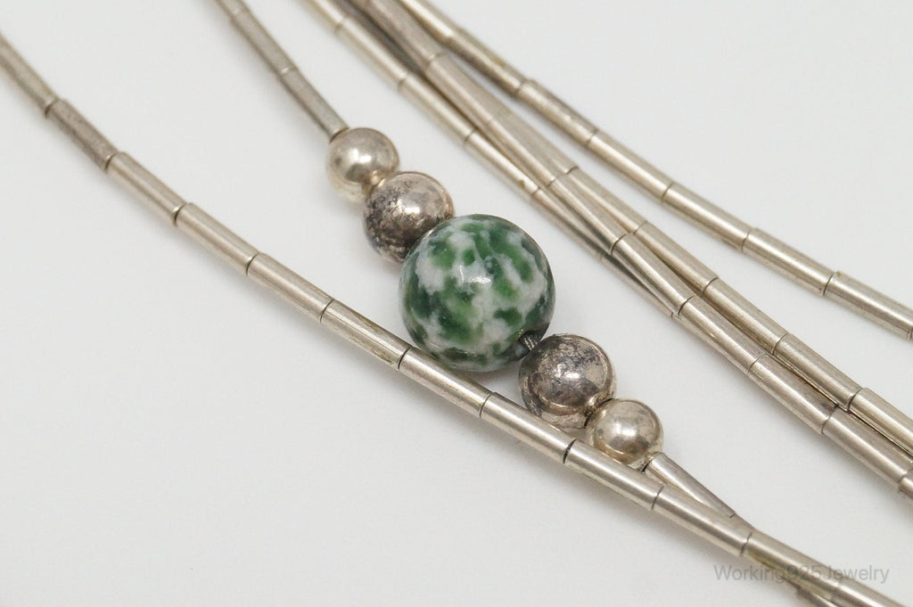 Vintage Native American Unsigned Green Spot Jasper Sterling Silver Necklace | Jewelry > Necklaces > Pendants | Wiccan Center