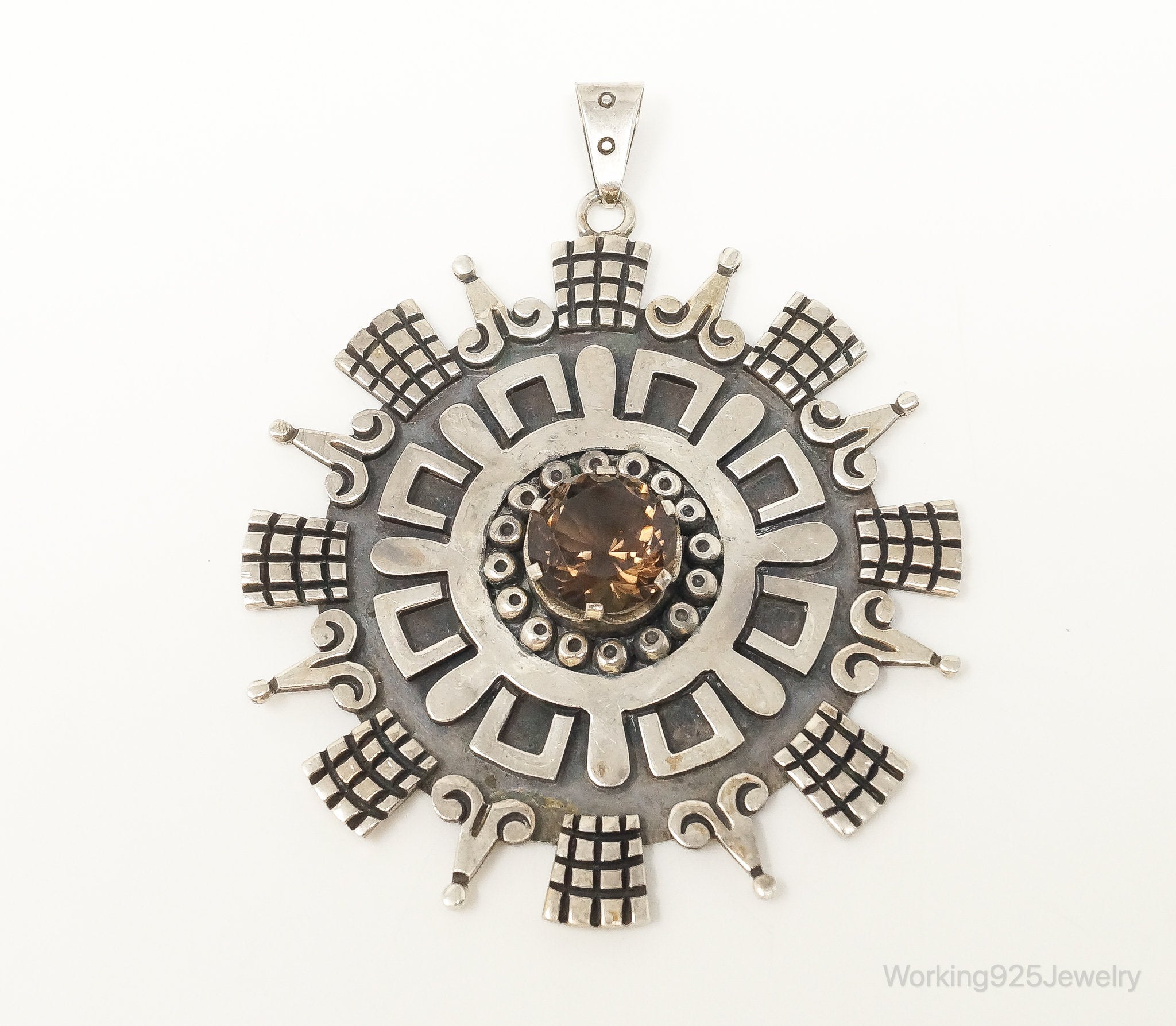 Large Rare Taxco Designer Damaso Gallegos Smoky Topaz Sterling Silver Pendant | Jewelry > Necklaces > Pendants | Wiccan Center