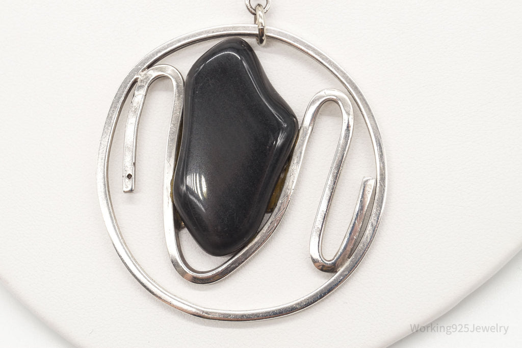 Vintage Black Onyx Modernist Silver Chain Necklace | Jewelry > Necklaces > Pendants | Wiccan Center