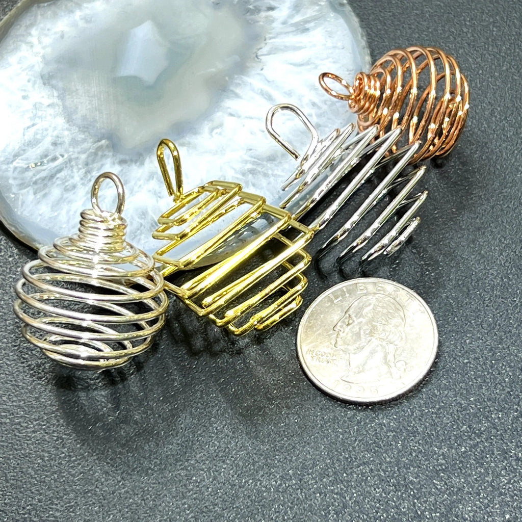 Crystal Gem Holder Spiral Cage Pendants (Silver, Gold, or Copper Plated) Circle Square Wholesale | Craft Supplies & Tools > Beads, Gems & Cabochons > Charms & Pendants > Pendants | Wiccan Center