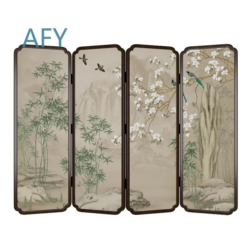 Zen Wood Folding Screen Partition | Floral & Bird Room Divider | Accents > Room Divider Screens | Wiccan Center