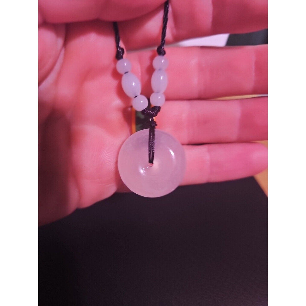 Beautiful! Natural Jade Peace Lucky Buckle Pendant Necklace Healing Adjustable