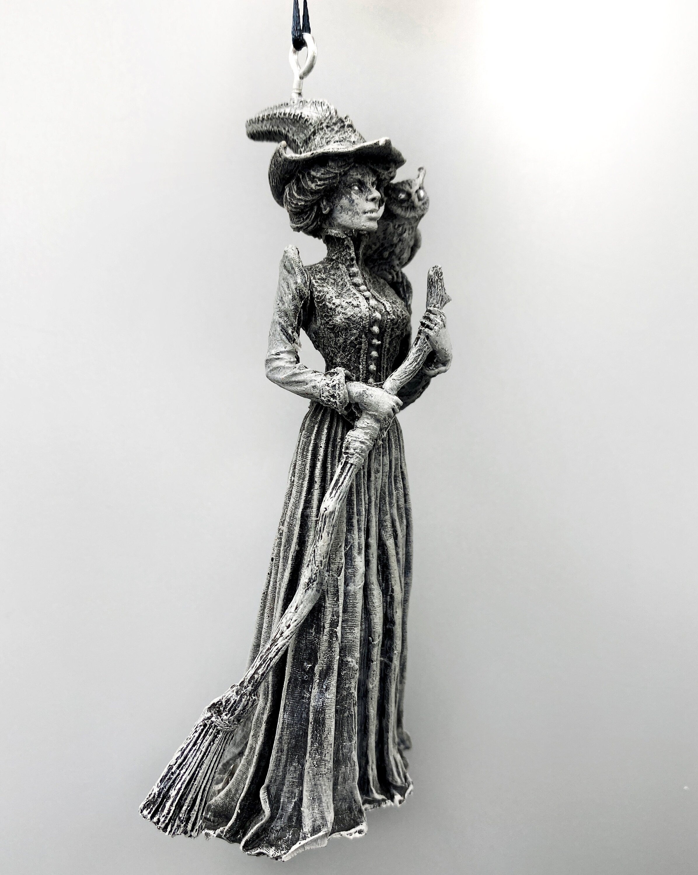 Victorian Witch Ornament, Hand Painted Resin Sculpture | Gothic VictorianFolklore Figurine |Christmas Witch Pagan Ornament for Holiday Decor