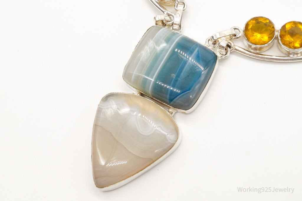 Large Lace Agate Citrine Sterling Silver Necklace | Jewelry > Necklaces > Pendants | Wiccan Center