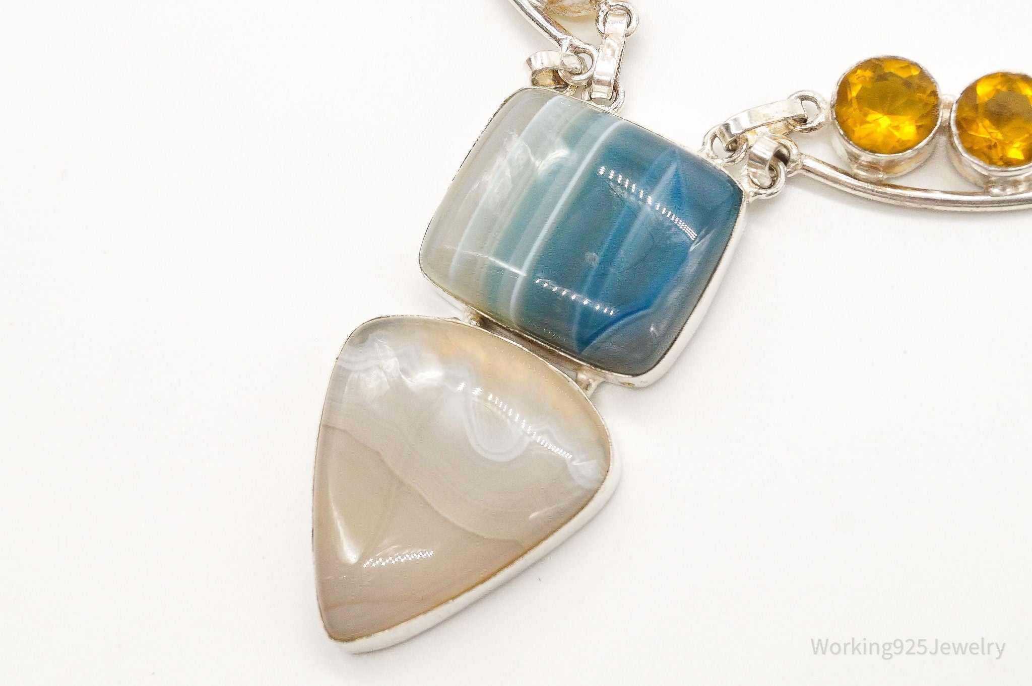 Large Lace Agate Citrine Sterling Silver Necklace | Jewelry > Necklaces > Pendants | Wiccan Center