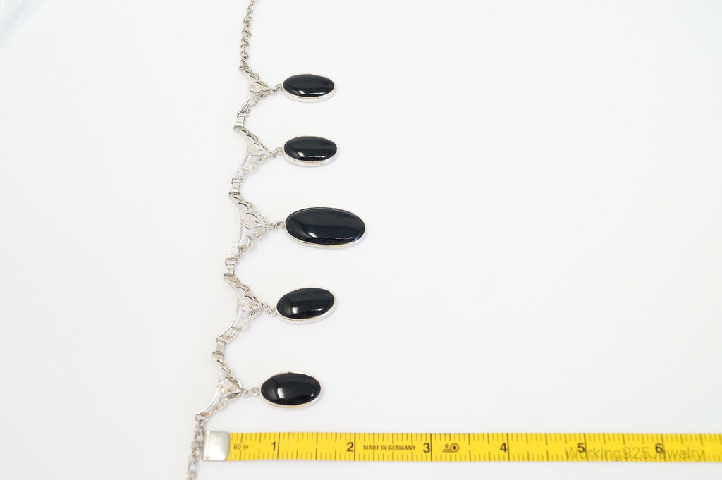 Antique Black Onyx Art Deco Silver Bib Necklace | Jewelry > Necklaces > Pendants | Wiccan Center