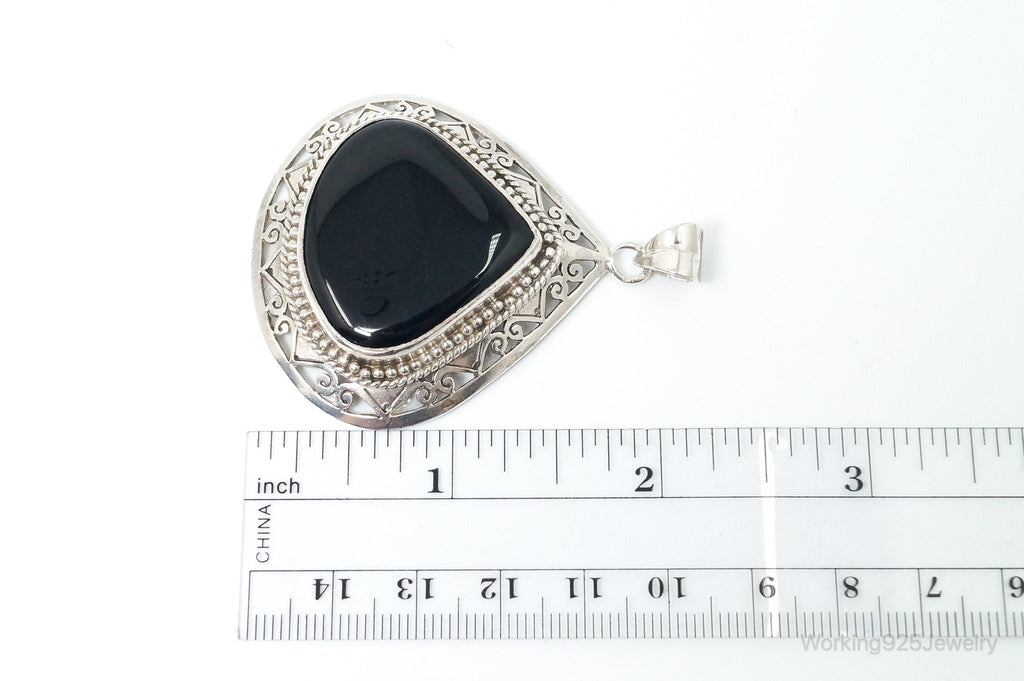 Large Vintage Black Onyx Bali Style Sterling Silver Necklace Pendant | Jewelry > Necklaces > Pendants | Wiccan Center
