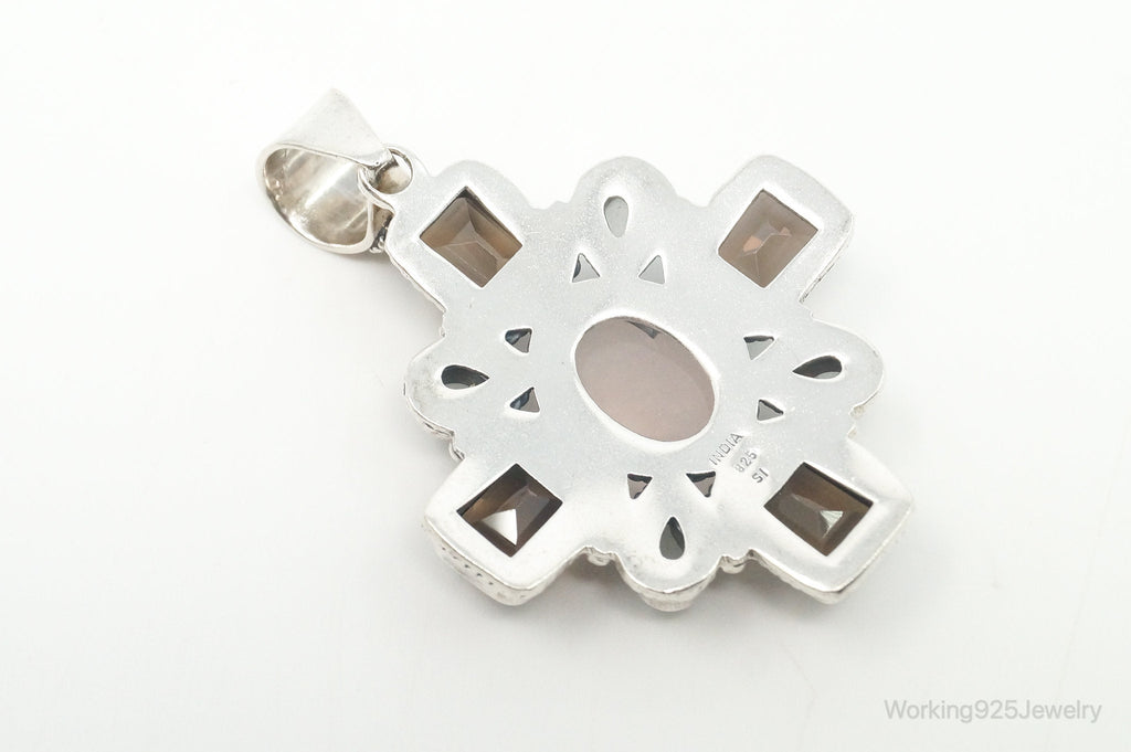 Vintage Smoky Topaz Rose Quartz Southwestern Cross Sterling Silver Pendant | Jewelry > Necklaces > Pendants | Wiccan Center