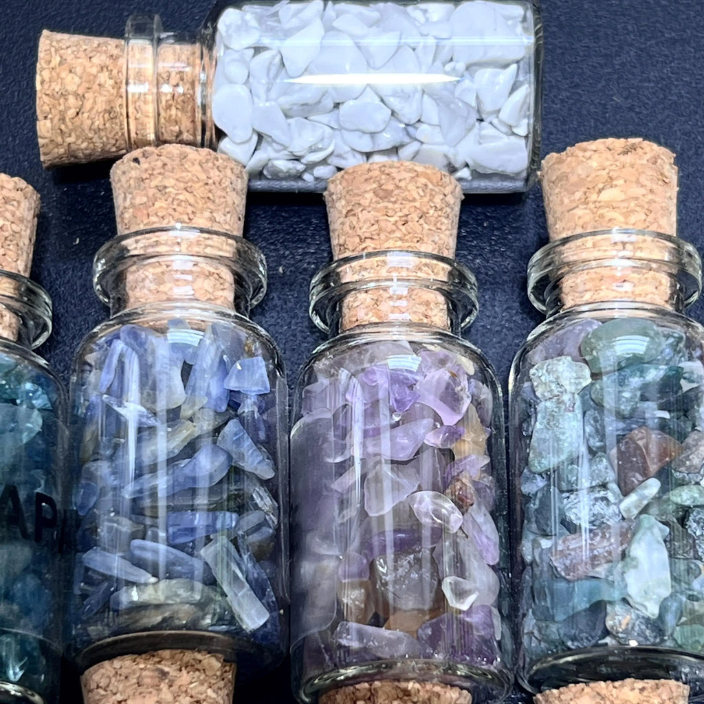 Gemstone Bottle Collection - 15-Piece Natural Rough Crystal Chips Gift Set Box Flat | Home & Living > Home Decor > Home Accents > Rocks & Geodes | Wiccan Center