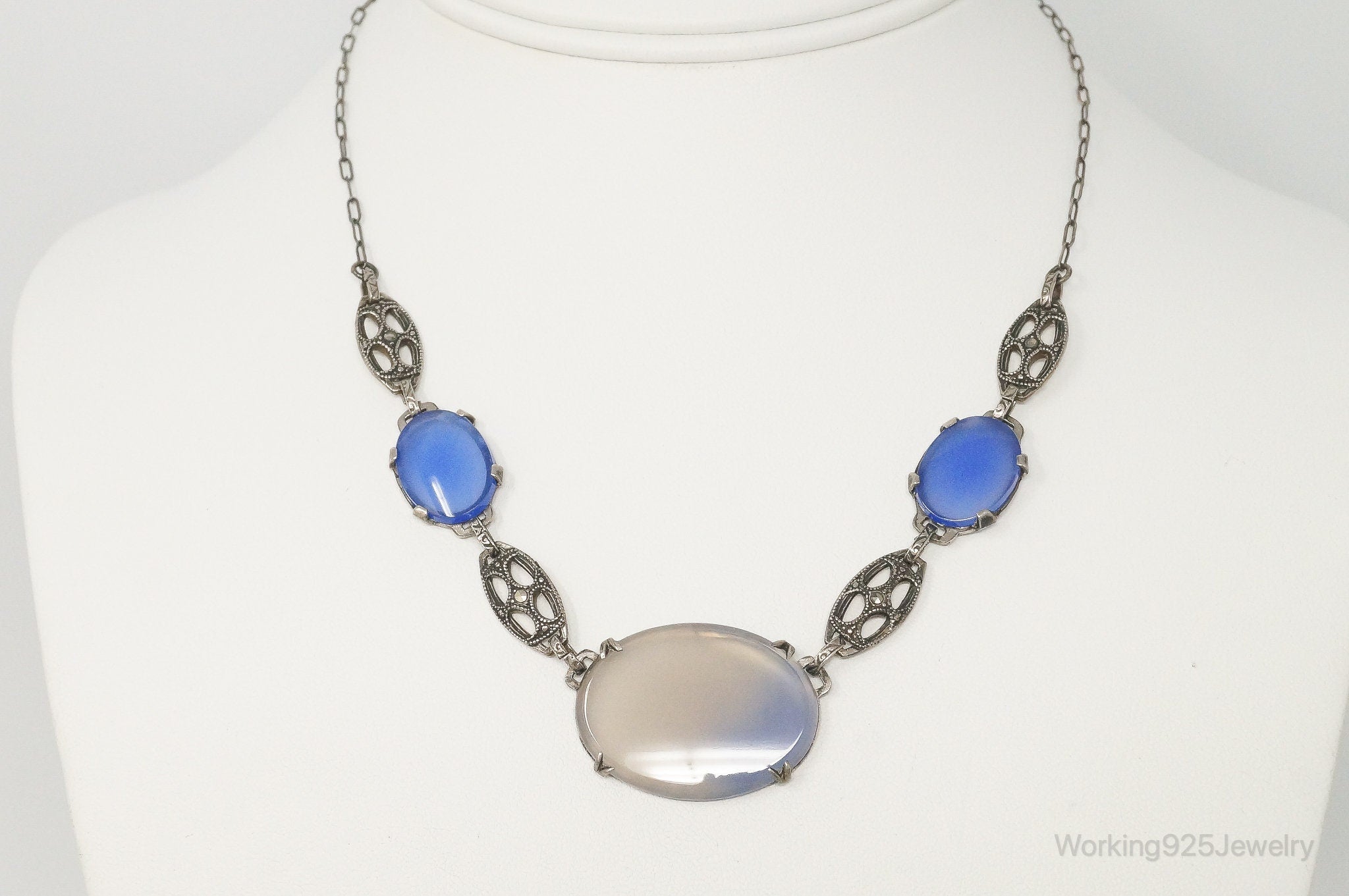 Antique Glass Sterling Silver Filigree Necklace | Jewelry > Necklaces > Pendants | Wiccan Center