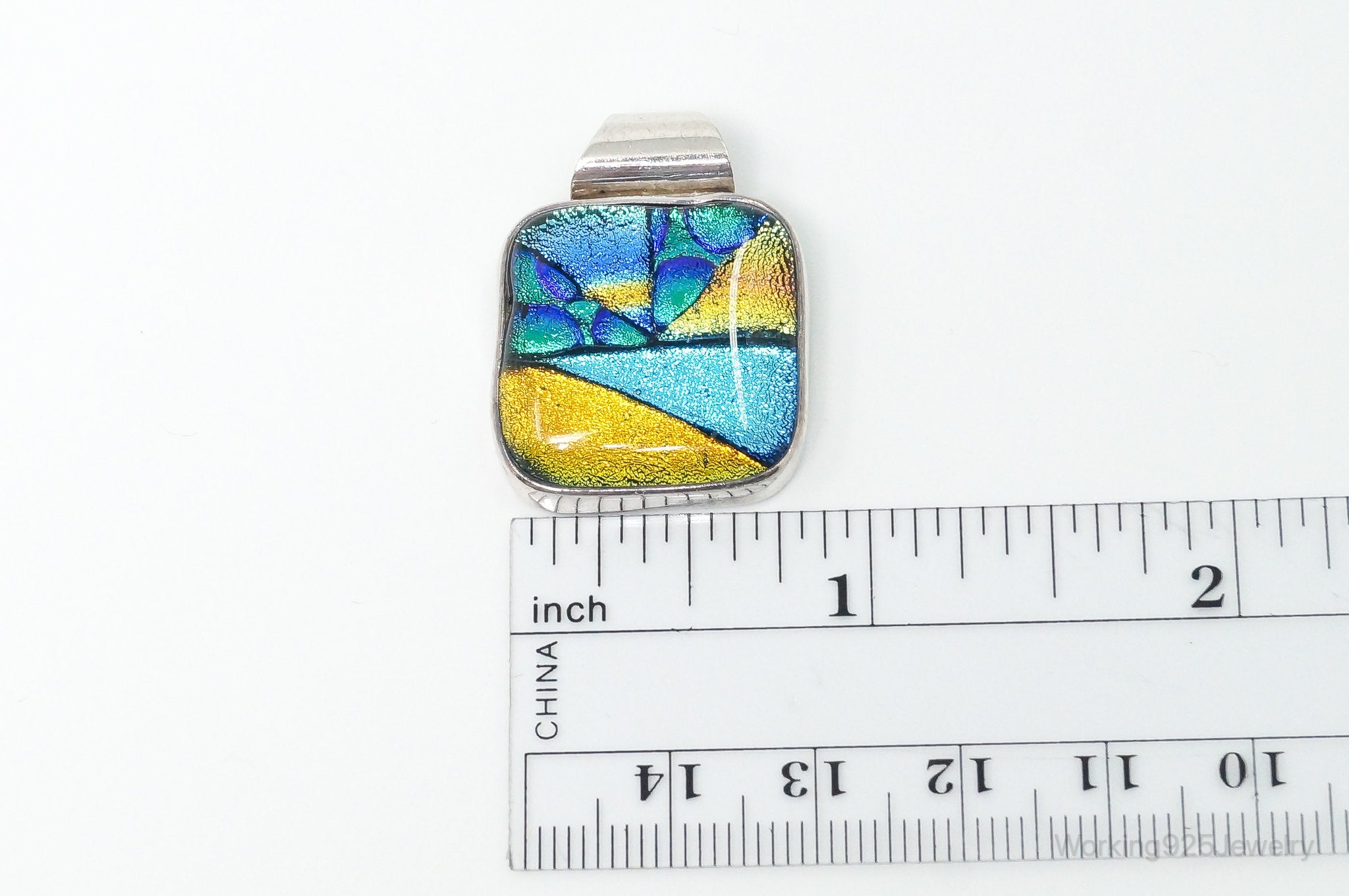 Vintage Large Dichroic Glass Starry Night Theme Sterling Silver Pendant | Jewelry > Necklaces > Pendants | Wiccan Center
