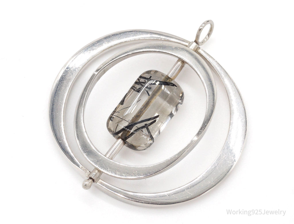Large Vintage Black Rutilated Quartz Modernist Silver Necklace Pendant | Jewelry > Necklaces > Pendants | Wiccan Center